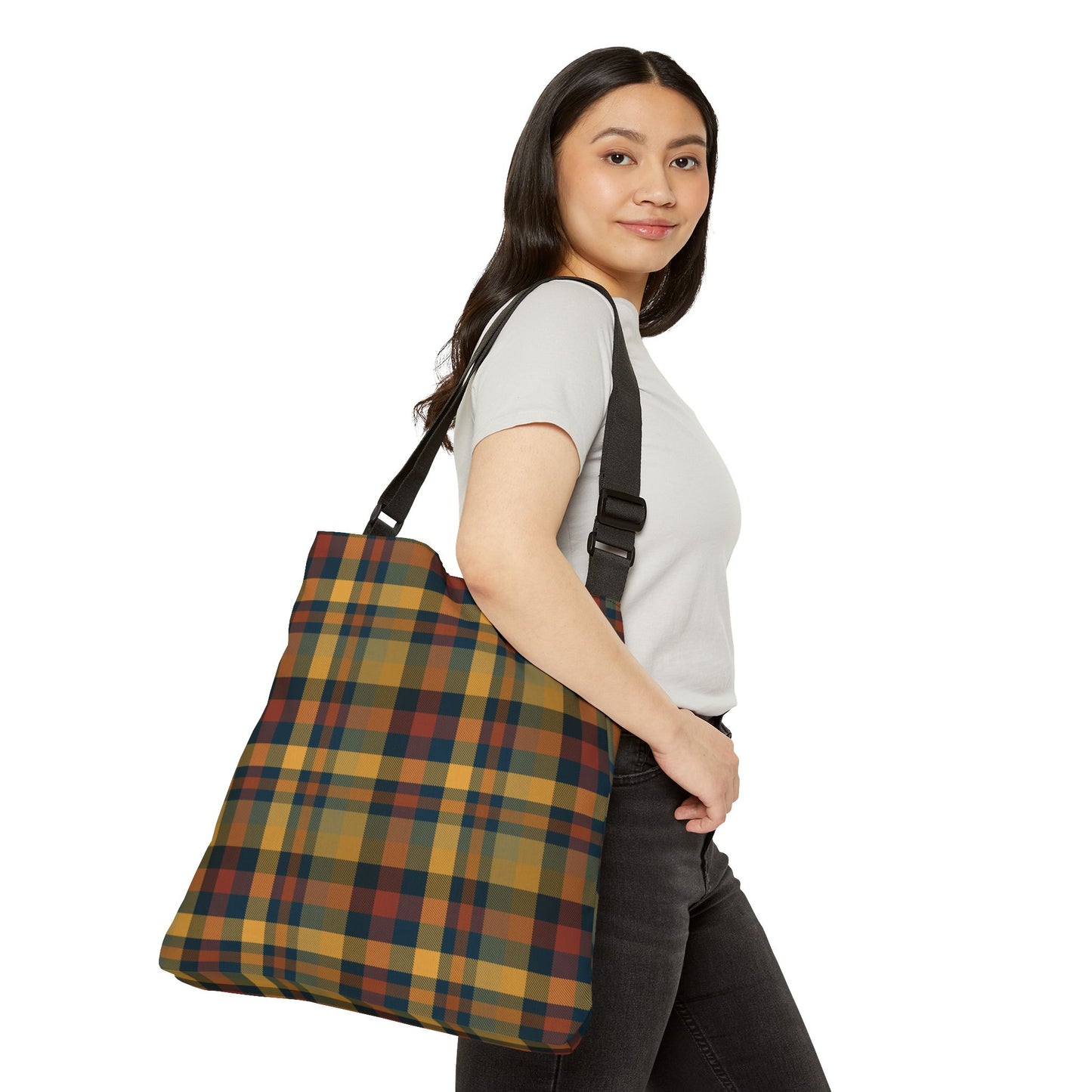 Earthtone Plaid Adjustable Tote Bag