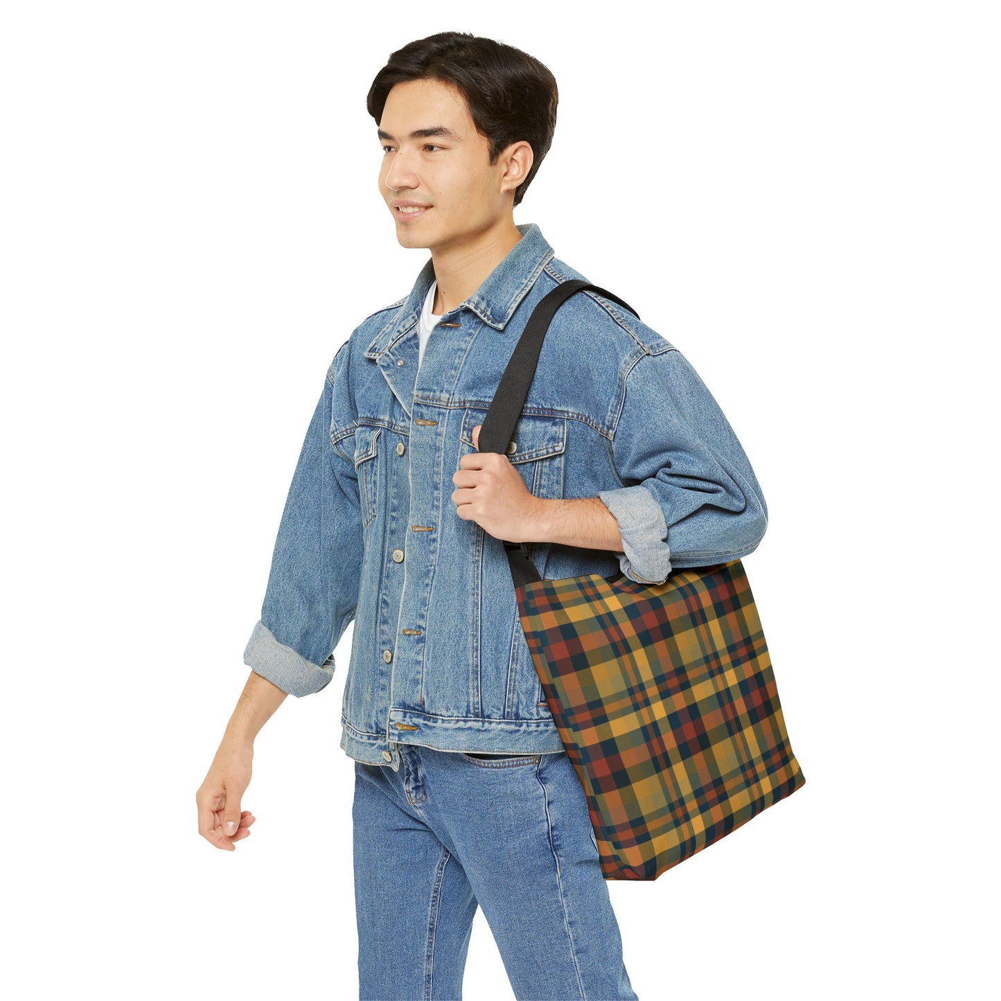 Earthtone Plaid Adjustable Tote Bag