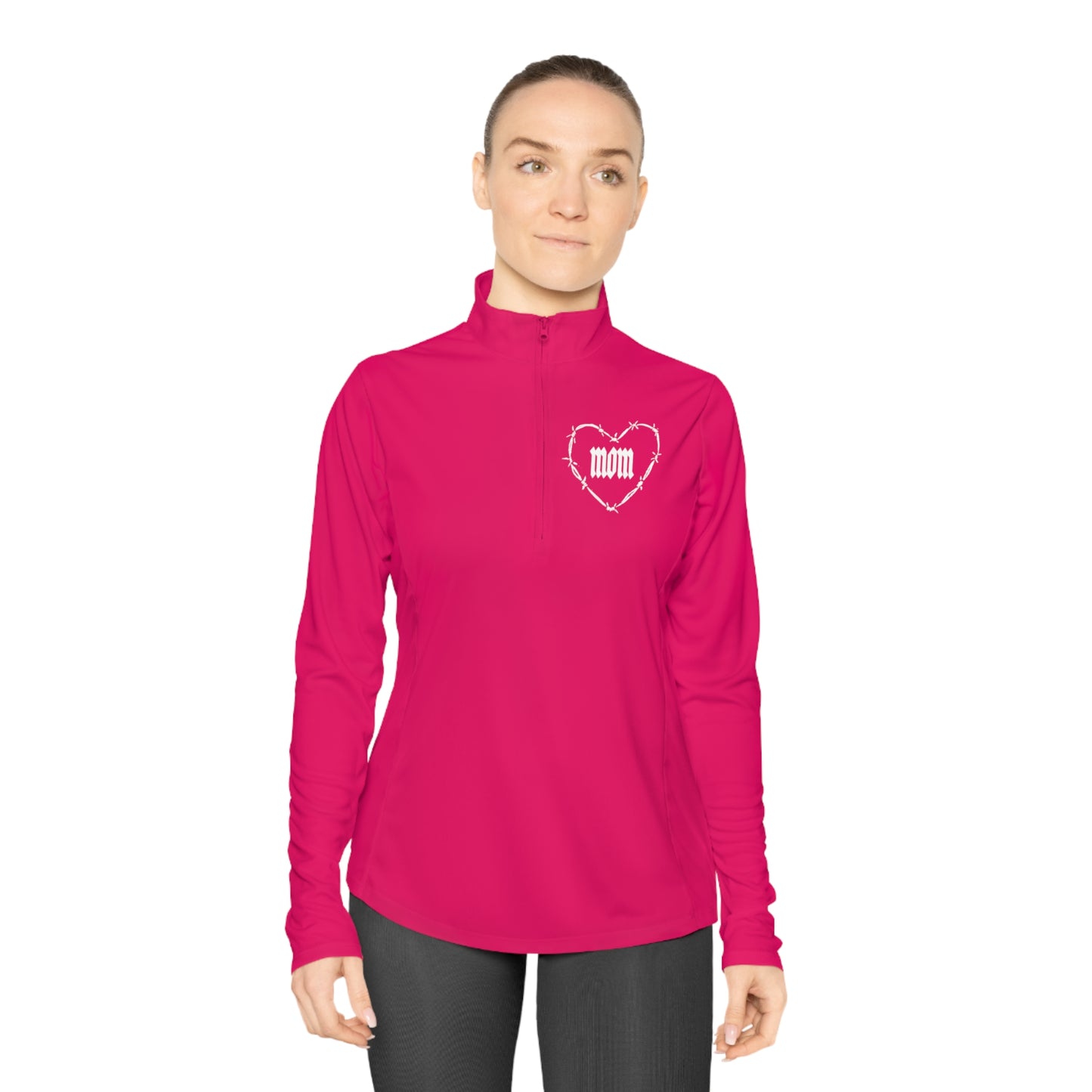 I HEART MOM Ladies Quarter-Zip Pullover