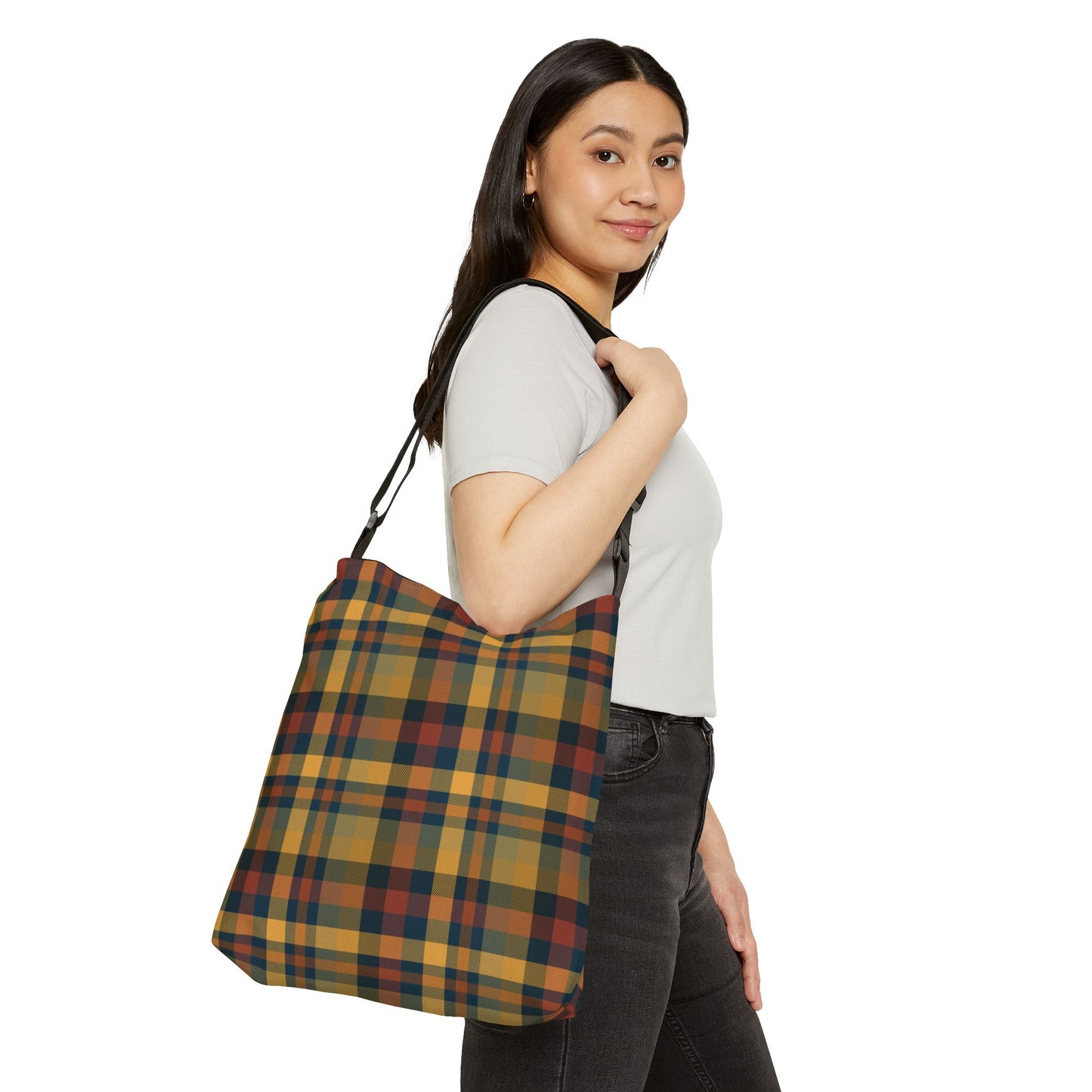 Earthtone Plaid Adjustable Tote Bag