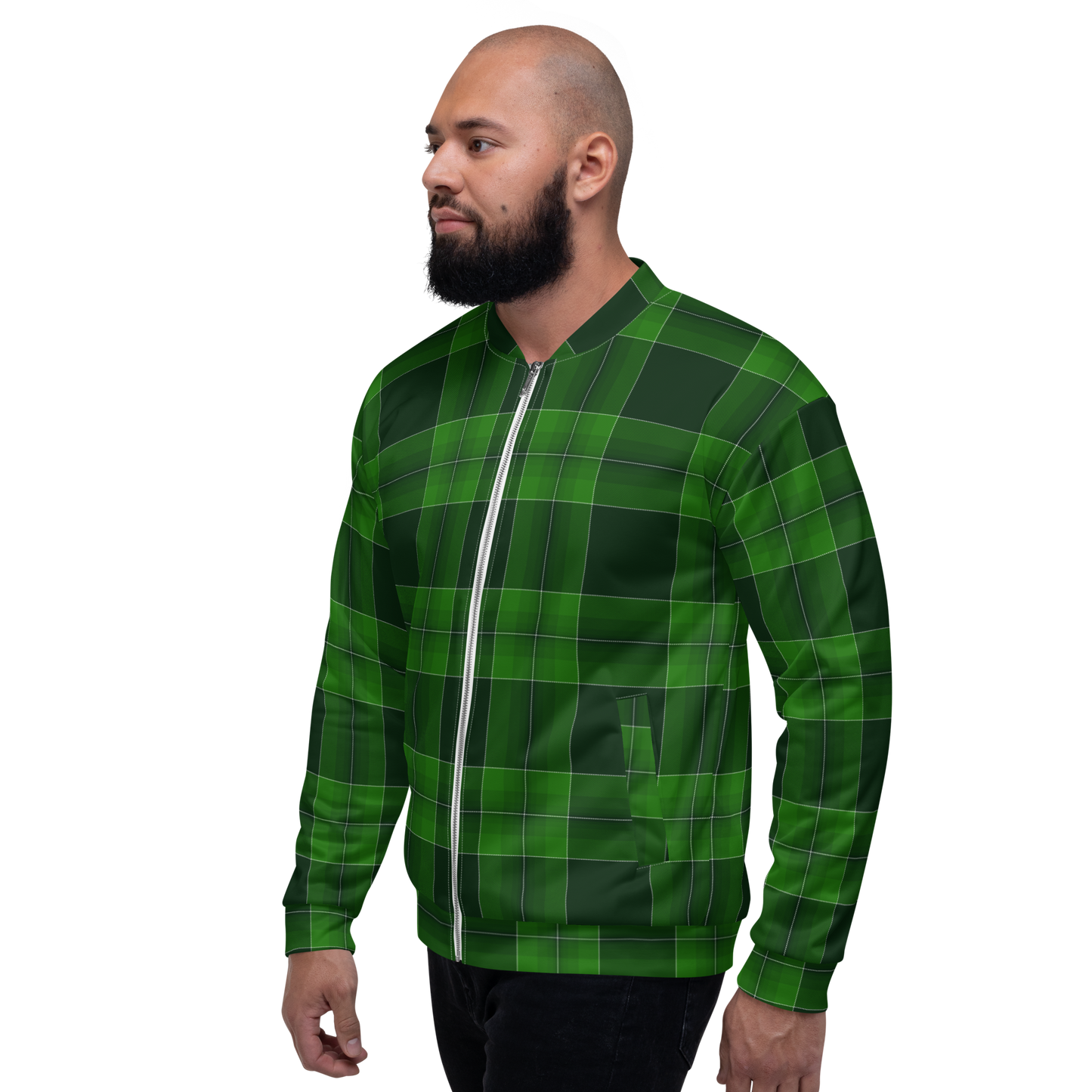 Unisex Dark Emerald Plaid Bomber Jacket