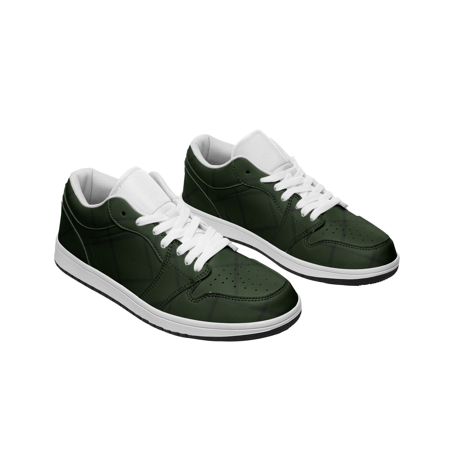 Unisex Low Top Leather Sneakers - Atomic Green Thick Diamond Plaid 1