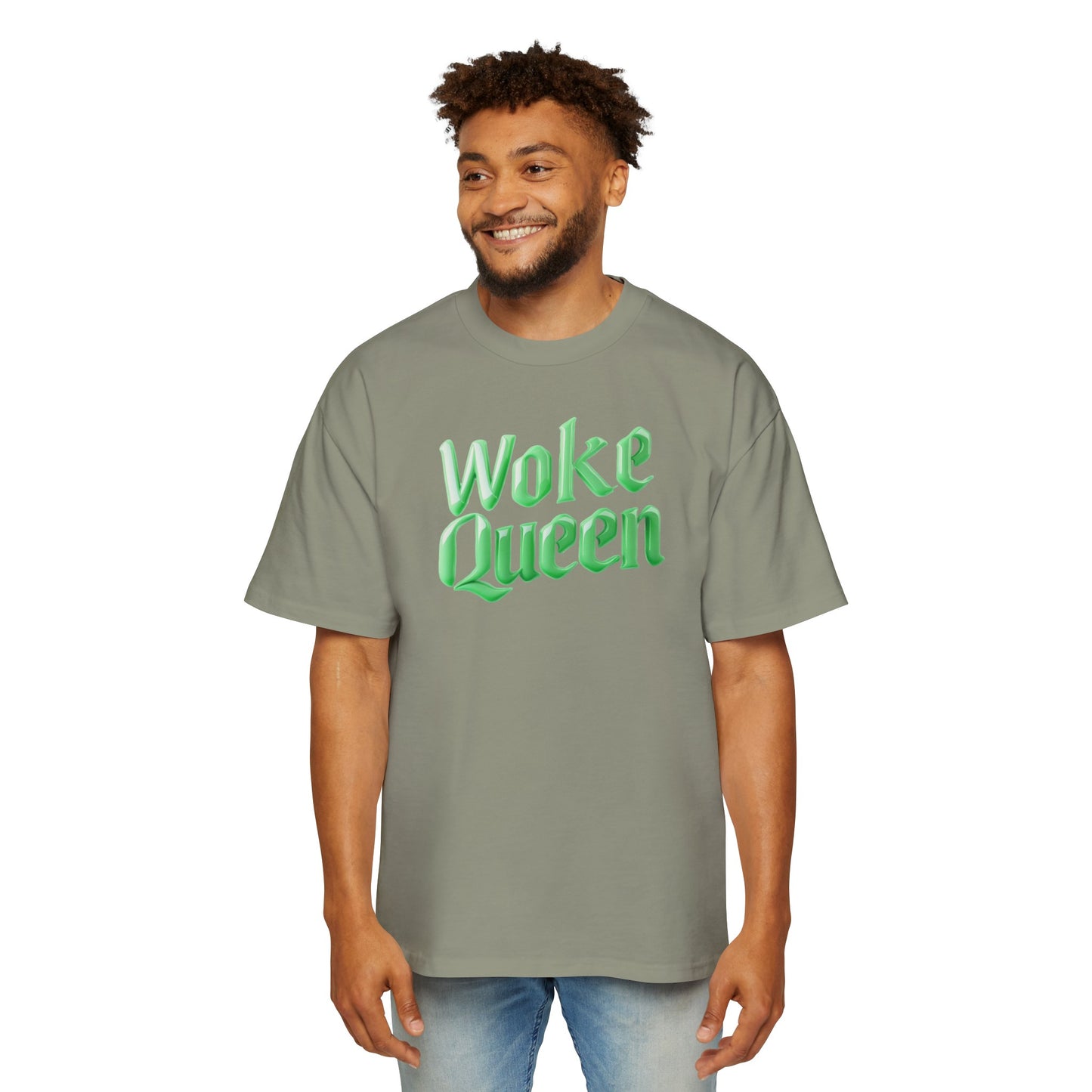 Men's Heavy Oversized Woke Queen Green Tee
