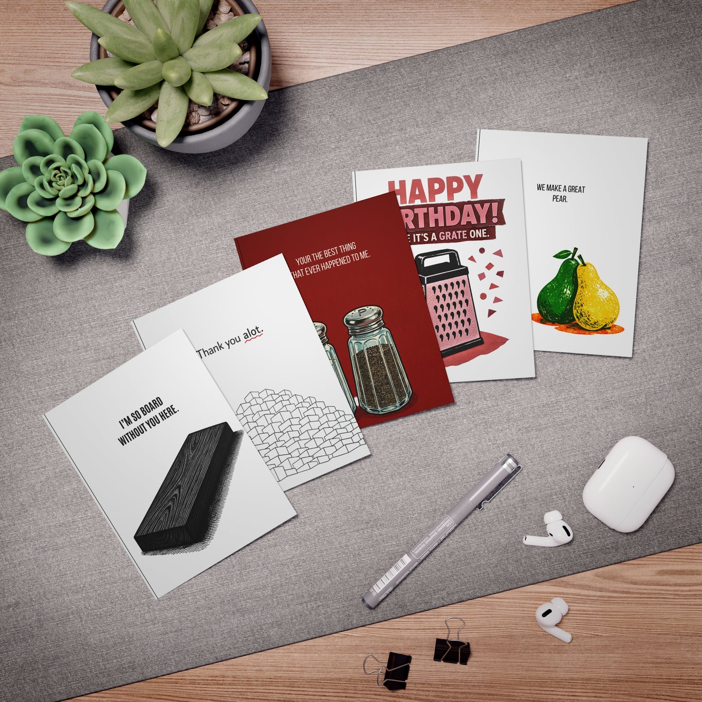 Bad grammar.  Good intentions. Funny Pun Greeting Cards 5-Pack — Assorted Humorous Birthday, Thank You & Everyday Cards