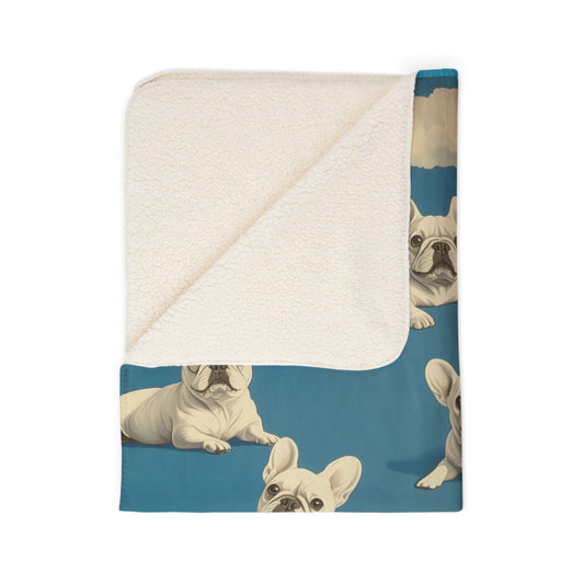 Frenchies in the Sky Fleece Sherpa Blanket