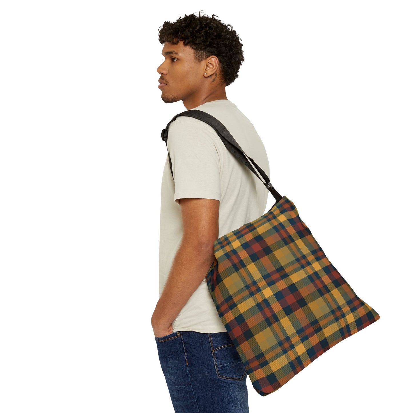 Earthtone Plaid Adjustable Tote Bag