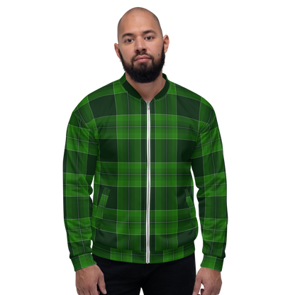 Unisex Dark Emerald Plaid Bomber Jacket