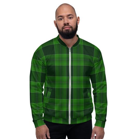 Unisex Dark Emerald Plaid Bomber Jacket