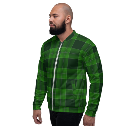 Unisex Dark Emerald Plaid Bomber Jacket