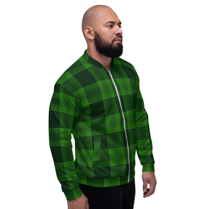 Unisex Dark Emerald Plaid Bomber Jacket